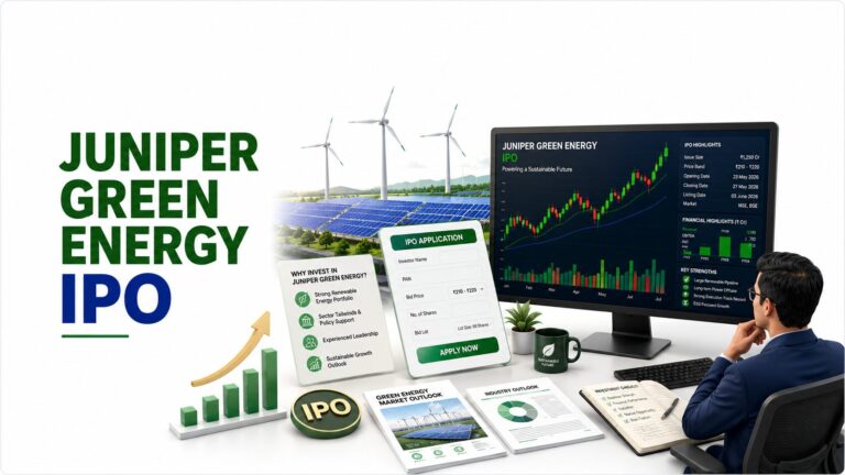 Juniper Green Energy IPO illustration showing renewable energy projects, IPO analysis and stock market growth