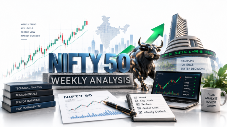 Nifty 50 weekly analysis showing 23,070 support, 50 EMAs and major support zones
